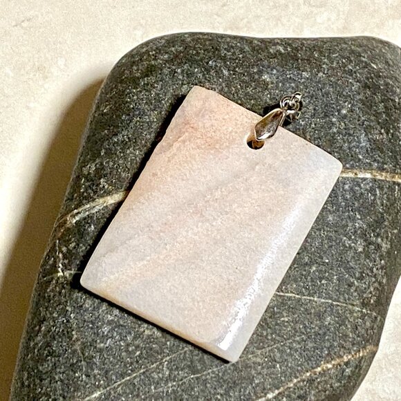 Natural Peachy Banded Agate Pendant, Large Genuine Gemstone Geometric Pendant - Picture 4 of 12
